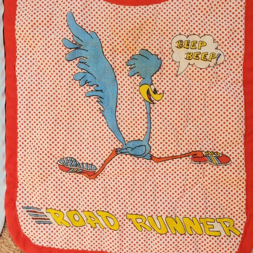 2x Vintage Looney Tunes Baby Toddler Bibs Lot Road Runner Daffy Duck 1980’s